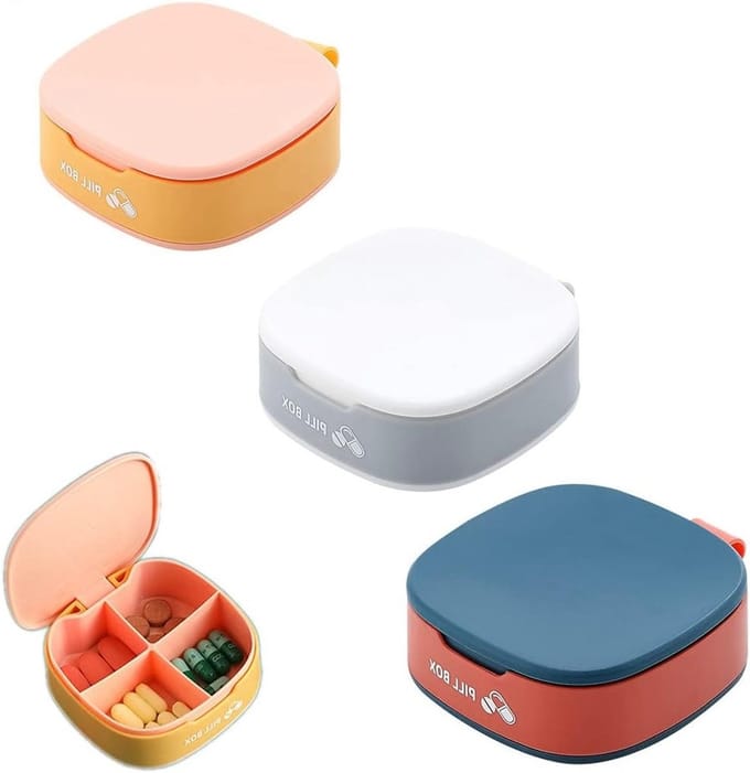 Draagbare Mini Medicijnbox met 4 Compartimenten - Ideaal voor Reizen en Dagelijks Gebruik van Medicijnen