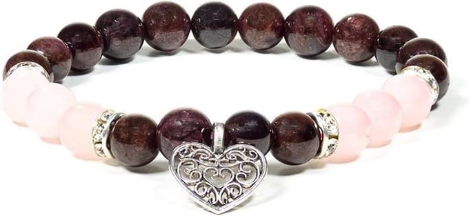 Armband Granaat - Rozenkwarts met Hartje