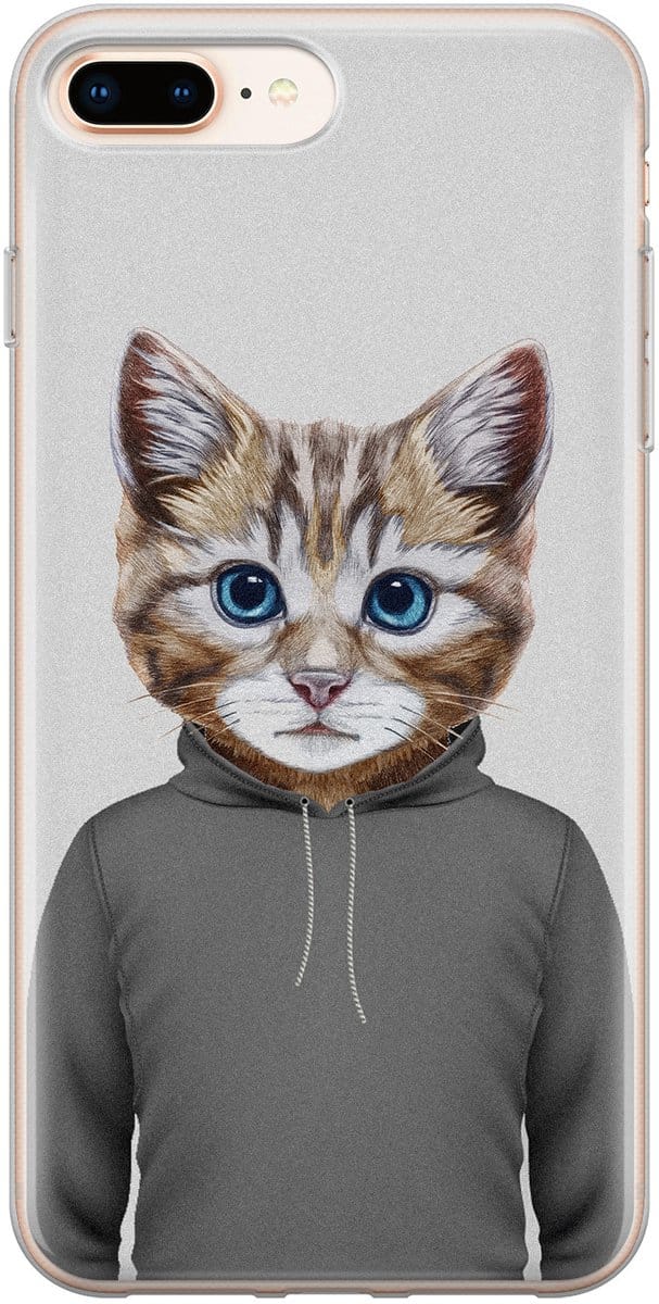Leuke Telefoonhoesjes - Hoesje geschikt voor iPhone 8 Plus - Kat schattig - Soft case - TPU - Kat - Grijs