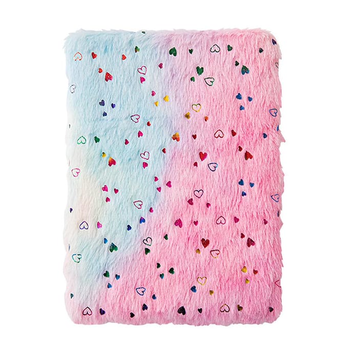 Carnet de notes A5 mignon en peluche avec couverture moelleuse, bloc-notes dégradé de couleurs, couverture souple pour filles, broderie white
