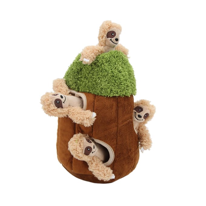 Interactief Verstoppertje Hondenspeelgoed Kleine Luiaard Boomhol Puzzel Piepend Hond Verstoppen Pluche Speelgoed beige