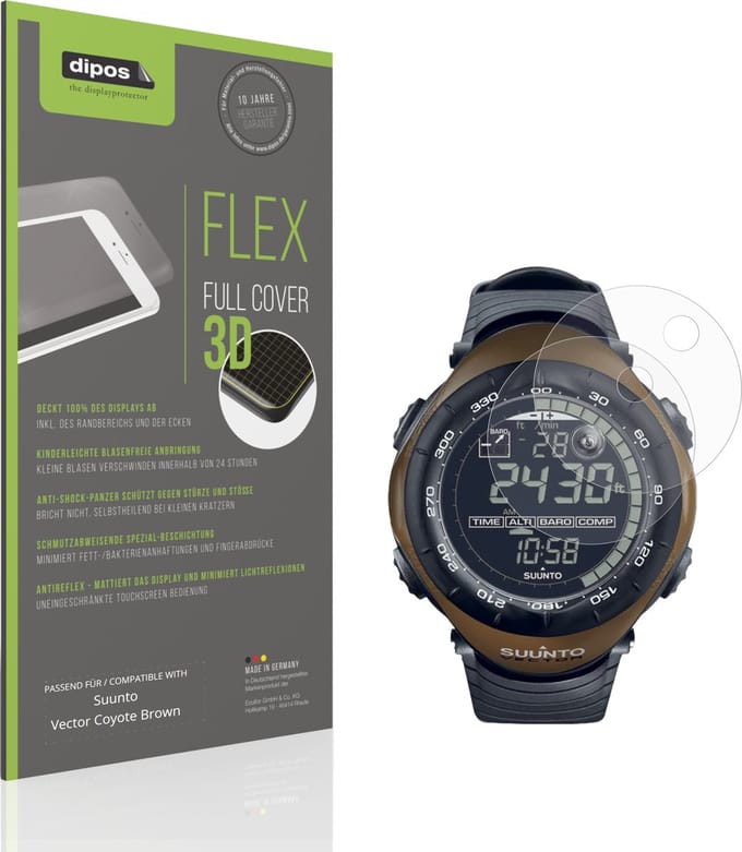 dipos FLEX – 2x Matte Screenprotector geschikt voor Suunto Vector Coyote Brown | Volledige Schermbescherming | Case-Friendly