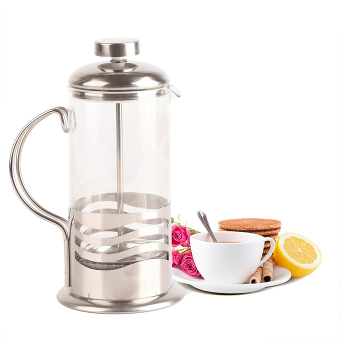 Roestvrij Staal Glas Cafetière Franse Filter Thee Koffie Pot Pers Plunjer white