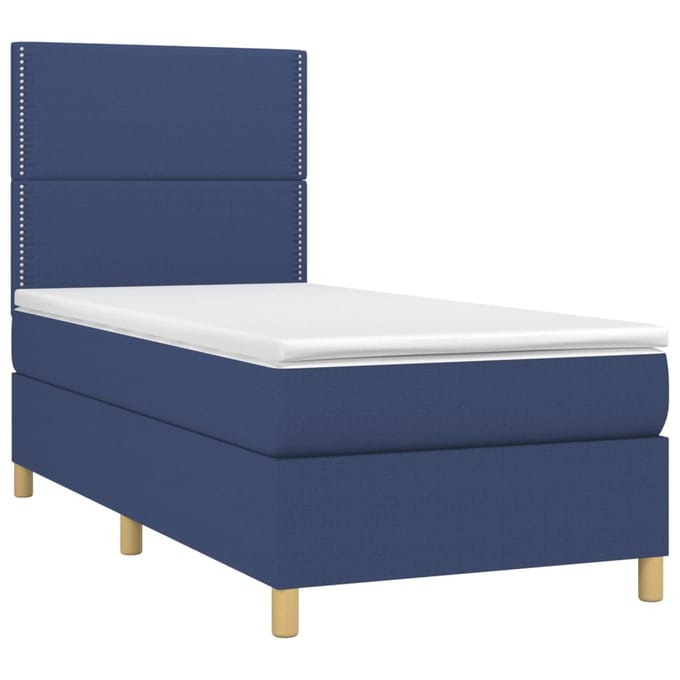 vidaXL - Boxspring - met - matras - en - LED - stof - blauw - 100x200 - cm