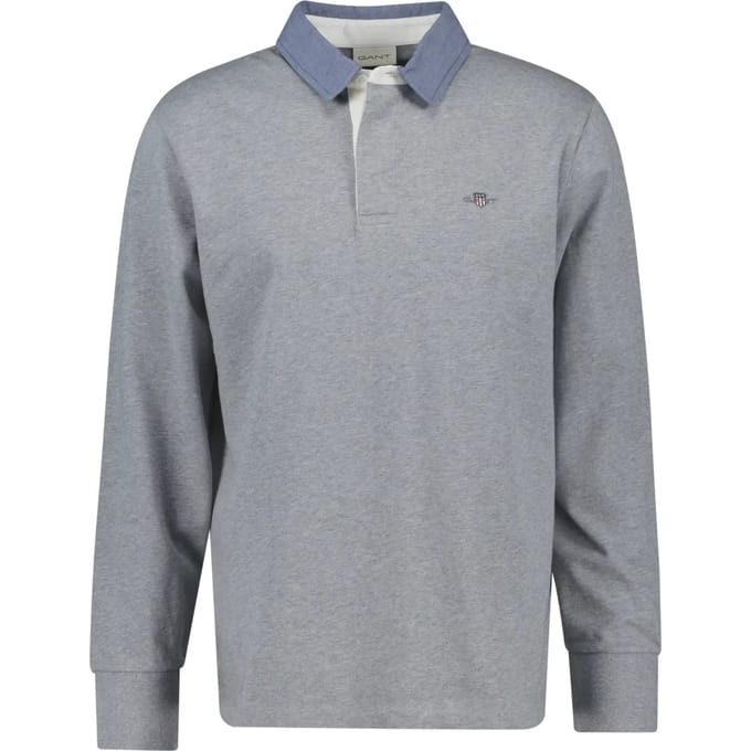 Gant Trui Uni Color Chambray Heavy Rugger Twill Collar Grijs Melange / male