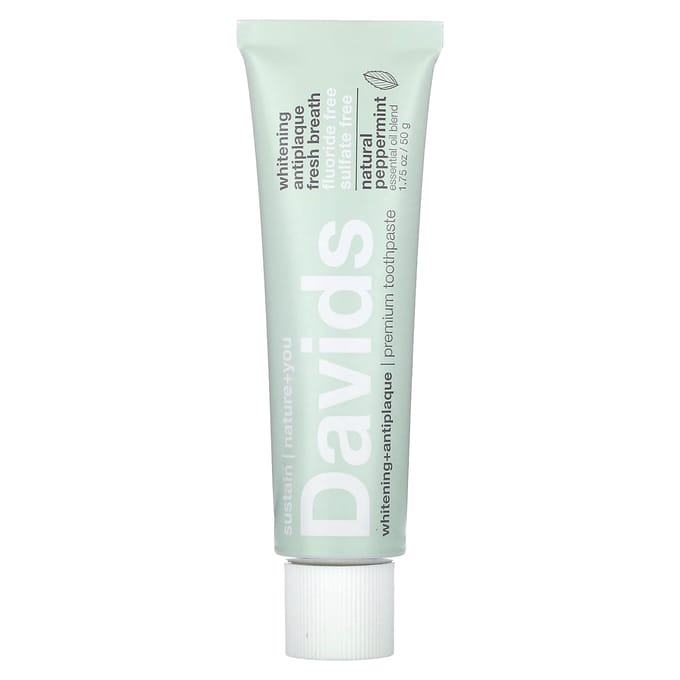 Davids, Dentifrice Premium, Blanchissant et Antitartre, Menthe poivrée naturelle, 1,75 oz (50 grammes) white