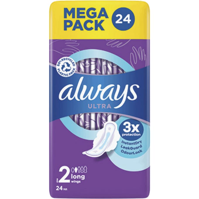 Always Ultra Long Size 2 Sanitary Pads With Wings - 24 stuks