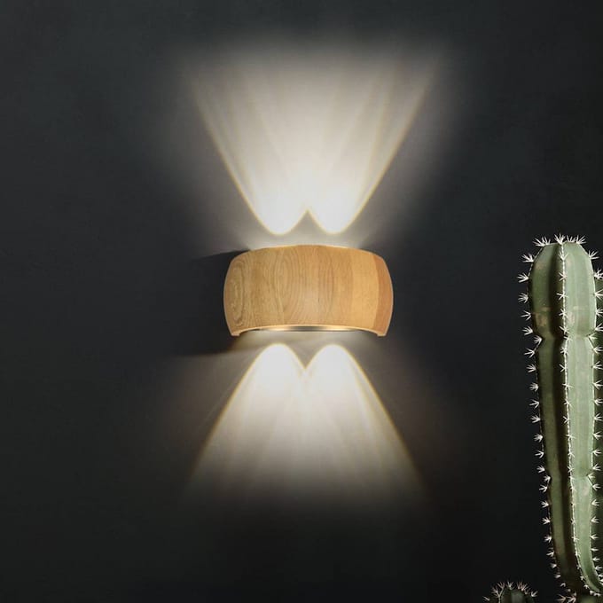 FISCHER & HONSEL LED wandlamp Shine-Wood, breedte 20 cm, eiken/zwart 4-lamps.