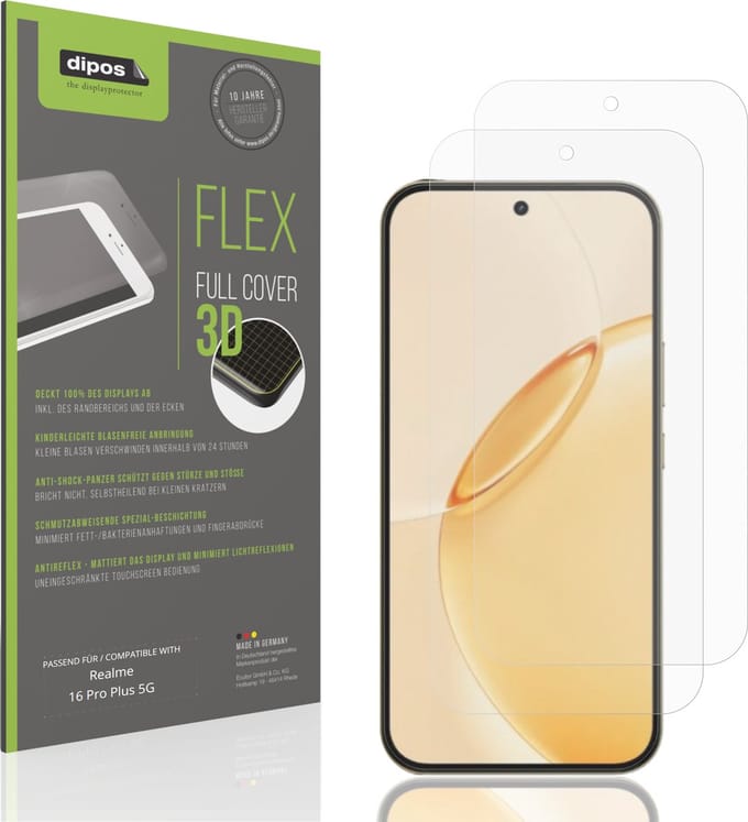 dipos FLEX – 2x Matte Screenprotector geschikt voor Realme 16 Pro Plus 5G | Volledige Schermbescherming | Case-Friendly