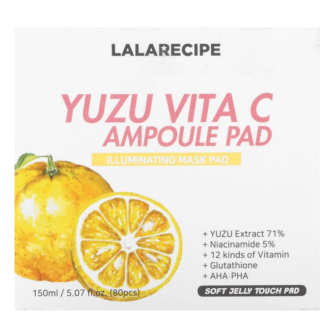 Yuja Vita C Ampoule Pad, Verhelderend Schoonheidsmasker, 80 stuks, 150 ml (5,07 fl oz) white