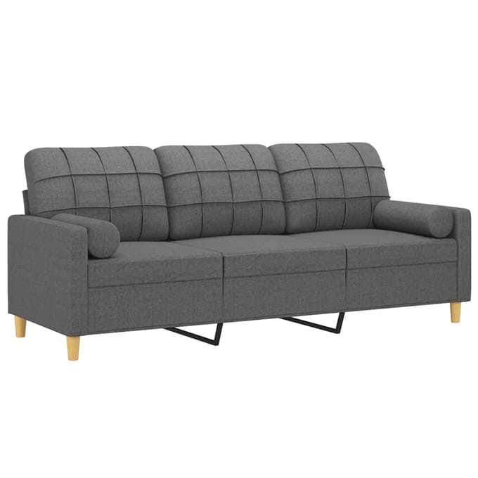 vidaXL - Driezitsbank - met - sierkussens - 180 - cm - stof - donkergrijs