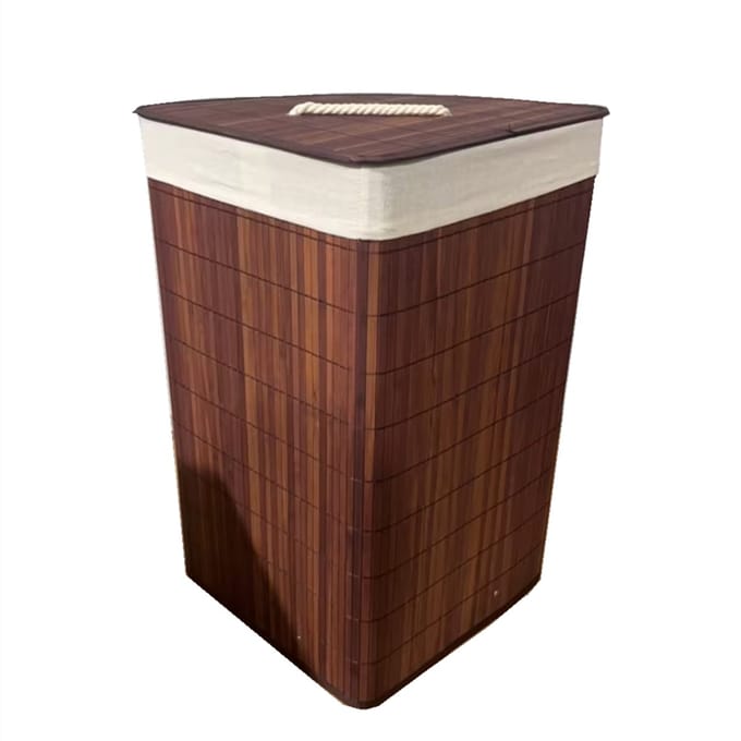 Ceruzo Bamboe Wasmand - Hoek Model - 72L - Vouwbaar - Deksel - 35 x 35 x H 60 cm- Bruin