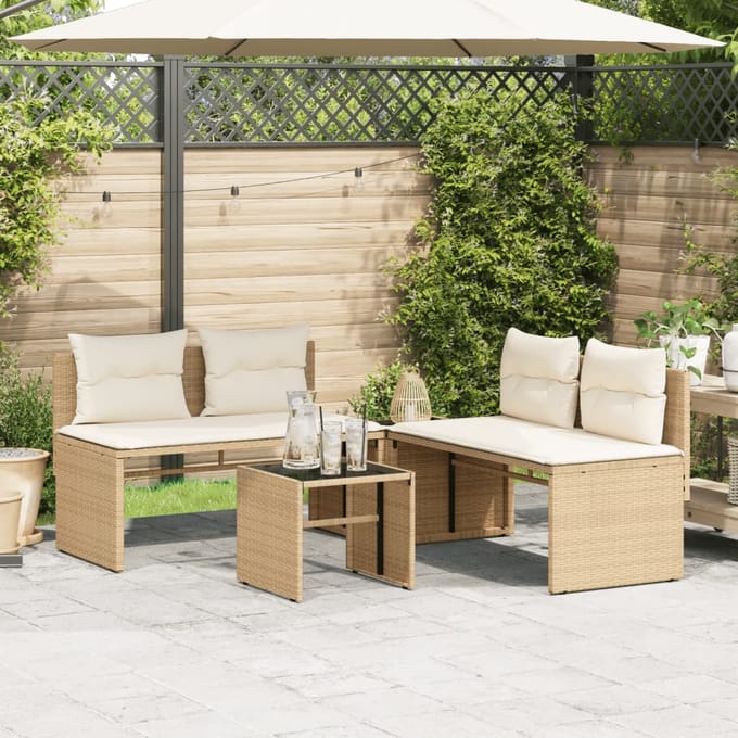 vidaXL - 4-delige - Loungeset - met - kussens - poly - rattan - beige
