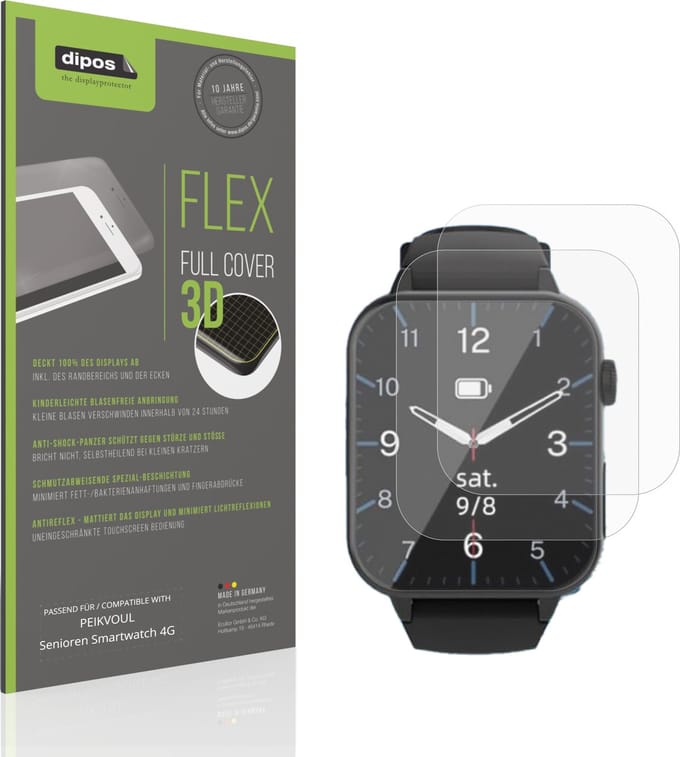 dipos FLEX – 2x Matte Screenprotector geschikt voor PEIKVOUL Senioren Smartwatch 4G | Volledige Schermbescherming | Case-Friendly