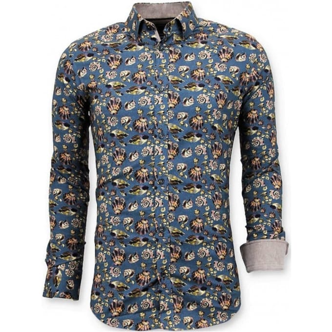 Luxe Italiaanse Heren Overhemd - Digitale Bloemen Print - 3062 - Groen