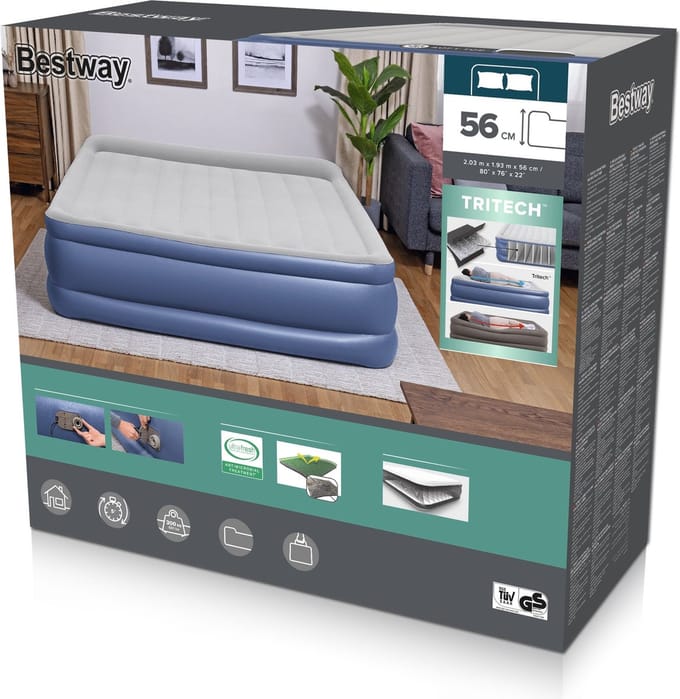 Bestway 67692 Double 203x193x56 Cm Dubbel Luchtbed Met Ingebouwde Pomp Transparant 203x193x56 cm