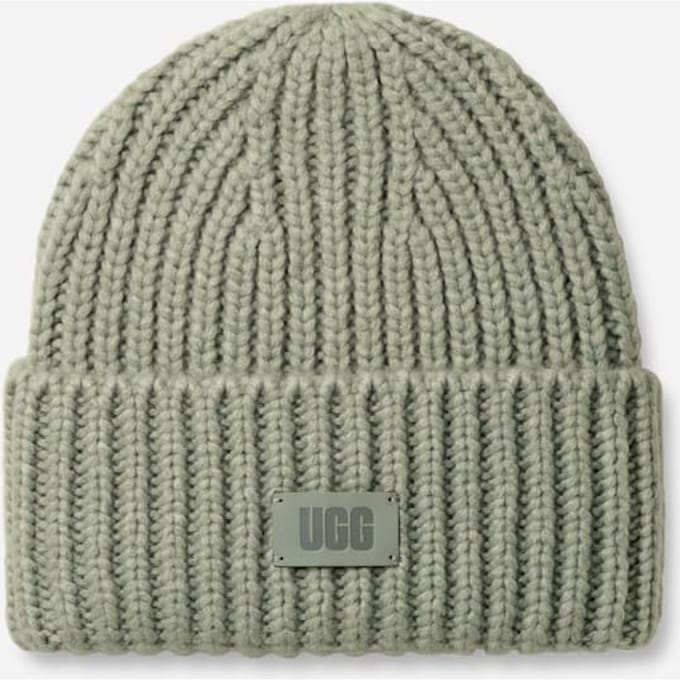 UGG® Chunky Rib Beanie for Kids in Grey Mist, Size OS, Knit/Leather/Wool