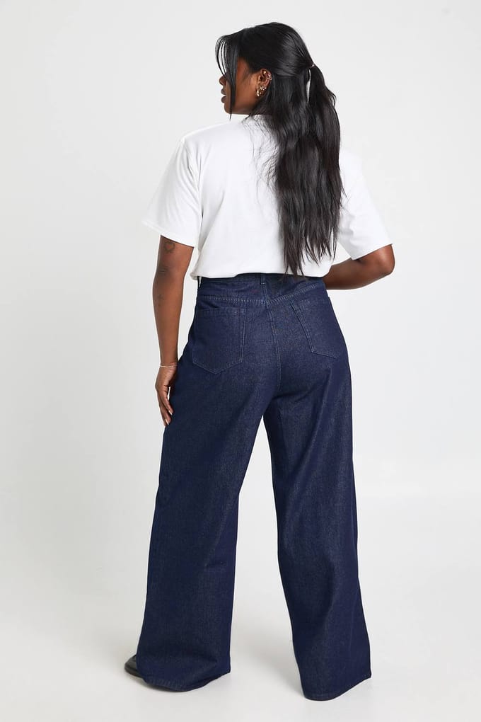 boohoo Dames Plus Hoge Taille Wijde Pijpen Jeans | Indigo | Maat: 16