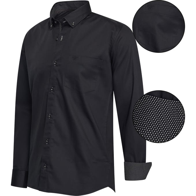 Cappuccino Italia - Heren Overhemden Regular Fit Overhemd Black - Zwart - Maat L