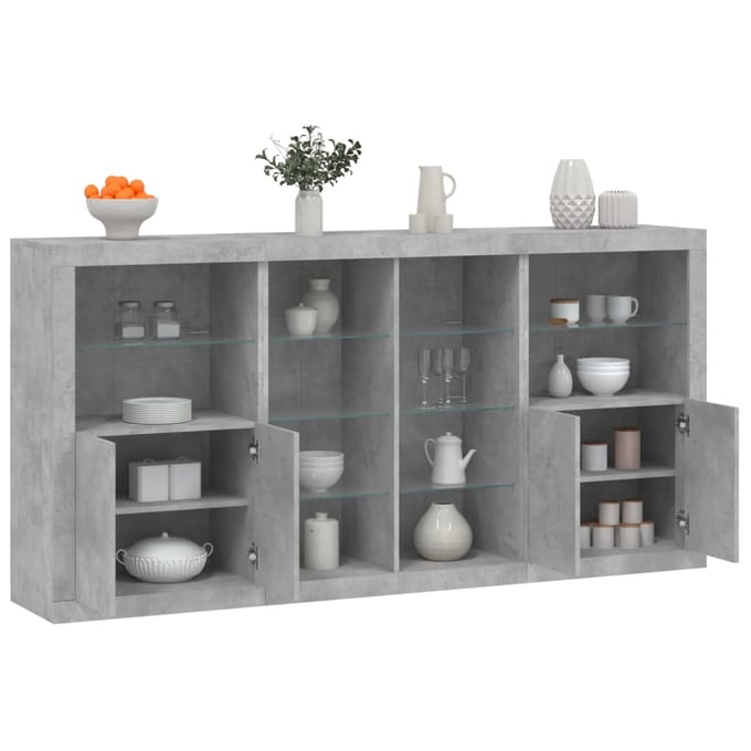 vidaXL - Dressoir - met - LED-verlichting - 202x37x100 - cm - betongrijs