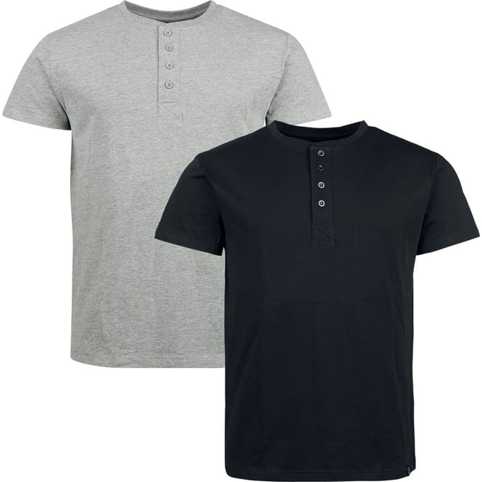 R.E.D. Rock-Engineered Design Witte/grijze basic T-shirts met knoopsluiting - Heren - S
