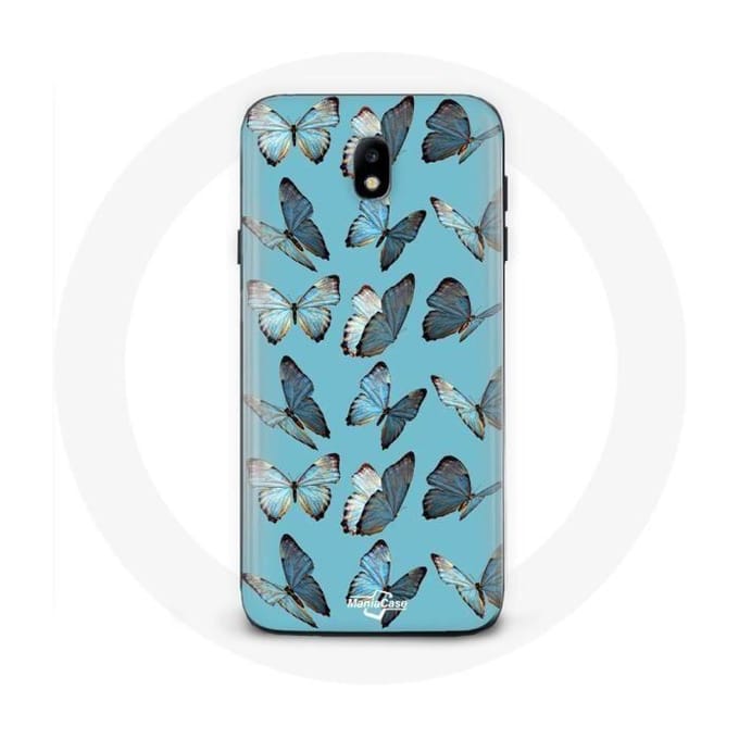 Coque - Samsung - Galaxy J3 2017 - Papillons - Souple - Synthétique bleu