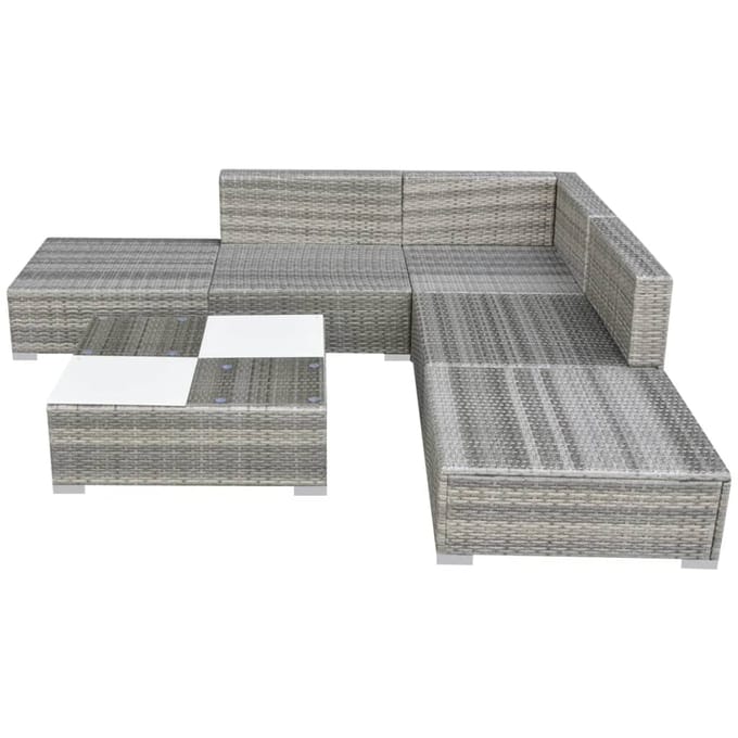 vidaXL - 6-delige - Loungeset - met - kussens - poly - rattan - grijs