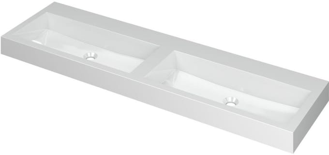 INK Momento Wastafel Polystone Dubbel Zonder Kraangaten - 1600x450x90 mm - Glans Wit