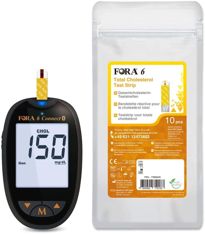 FORA 6 Connect Cholesterol Meter (Multi-parameter) - Cholesteroltesten - Cholesterolmeter voor Thuis - Cholesterol Zelftest - Inclusief Teststrips