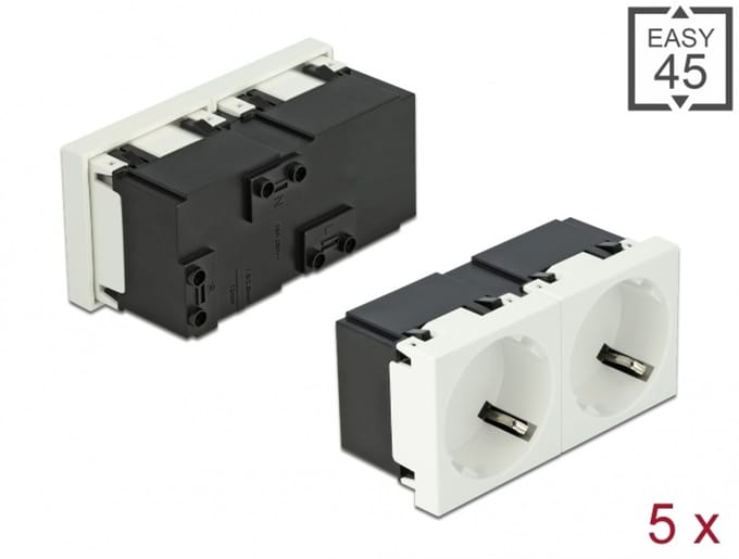 Delock Easy 45 Grounded Power Socket 2-way with a 45Ã‚Â° arrangement 45 x 45 mm 5 pieces