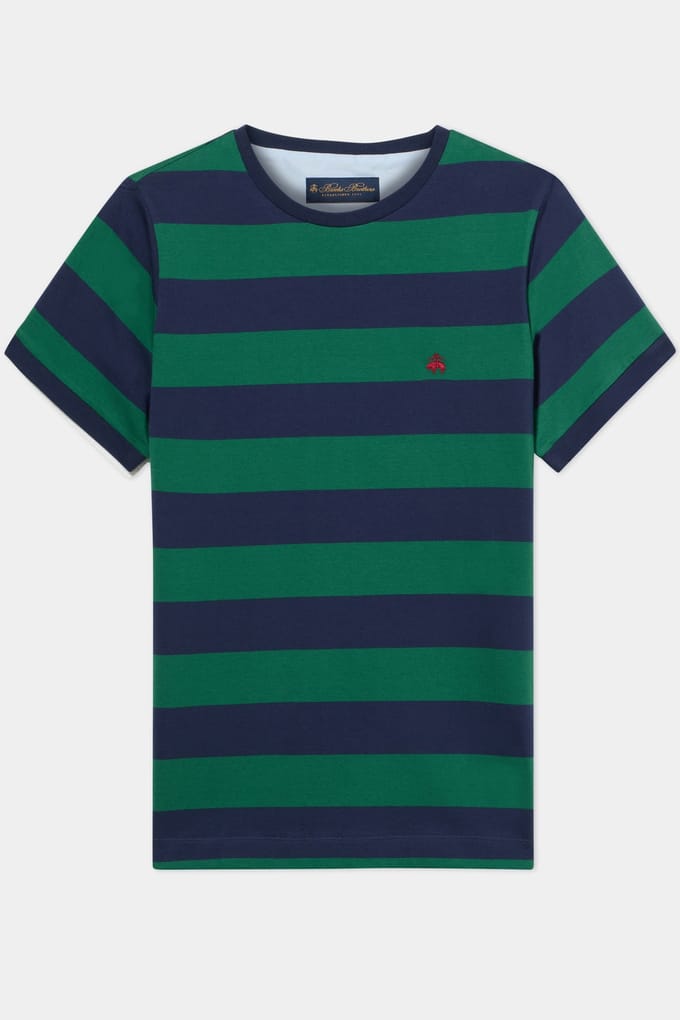 Brooks Brothers Striped T-shirt Cotton Green Maat: M | Basic T-Shirts Outlet | Heren | Groen