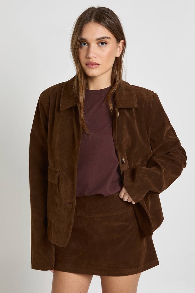 boohoo Dames Faux Suede Getailleerde A-lijn Mini Rok | Chocolate | Maat: 16