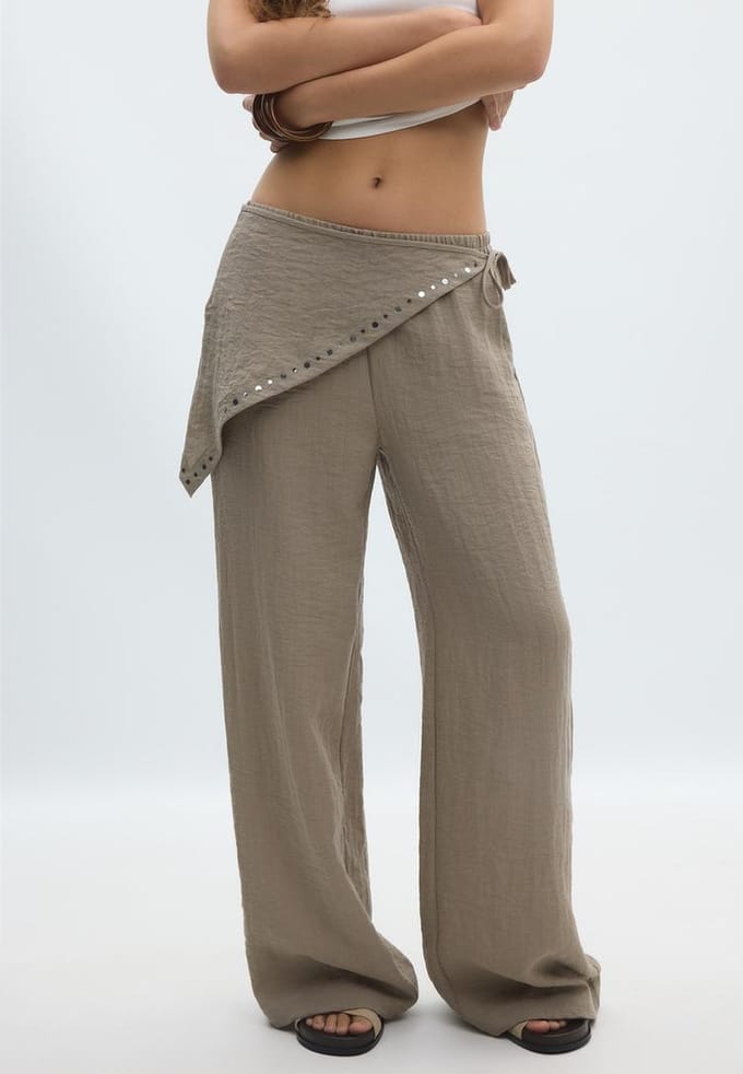 Stradivarius Soepelvallende broek met sjaal  Steen S