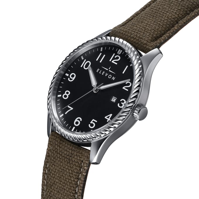 Elevon Crosswind-horloge met leren band en canvasbekleding met datum
