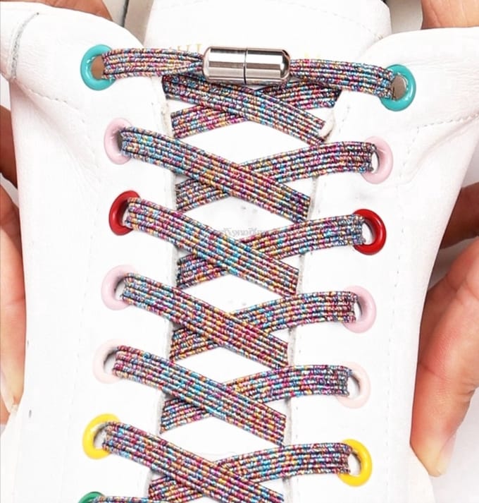 *** 2 paar Elastische gekleurde veters Draaisluiting - Elastische Glitter Veters - Eenvoudig strikken - Plat - van Heble® ***
