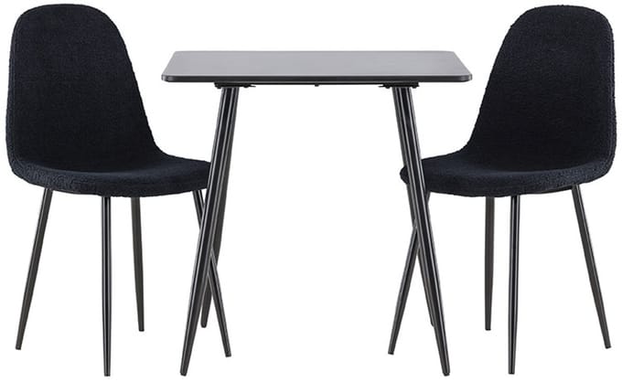 Polar eethoek tafel 75x75cm en 2 teddy stoelen zwart.