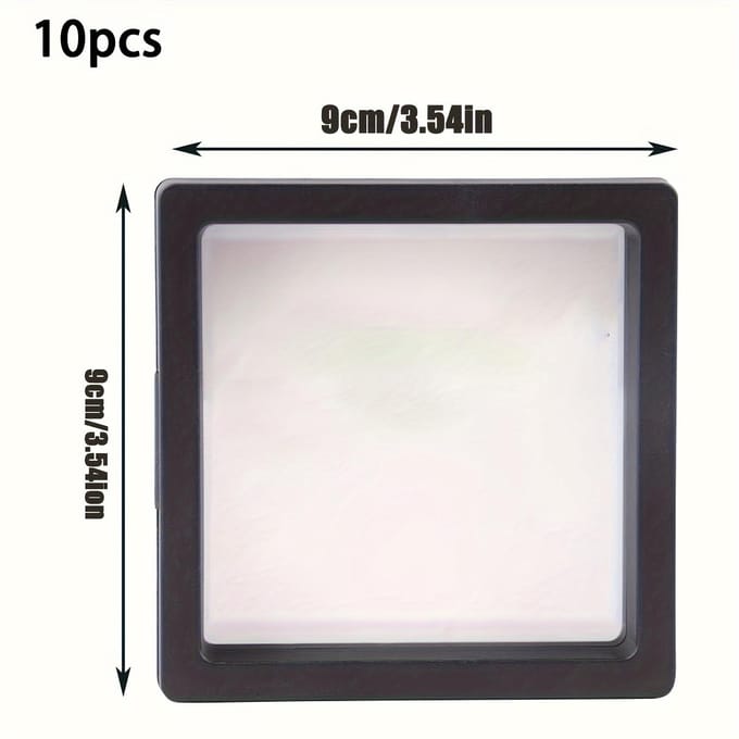 Lot de 10 étuis de protection flottants 3D avec cadre d'affichage noir et support transparent pour spécimen de médaille de bijouterie 10pcs black 9*9*2cm