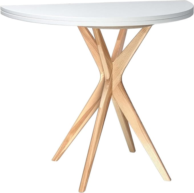 Halfronde Tafel - Uittrekbare Keukentafel - Kleine Ruimtes - Veranderbaar Vorm - 100 cm Diameter - Wit
