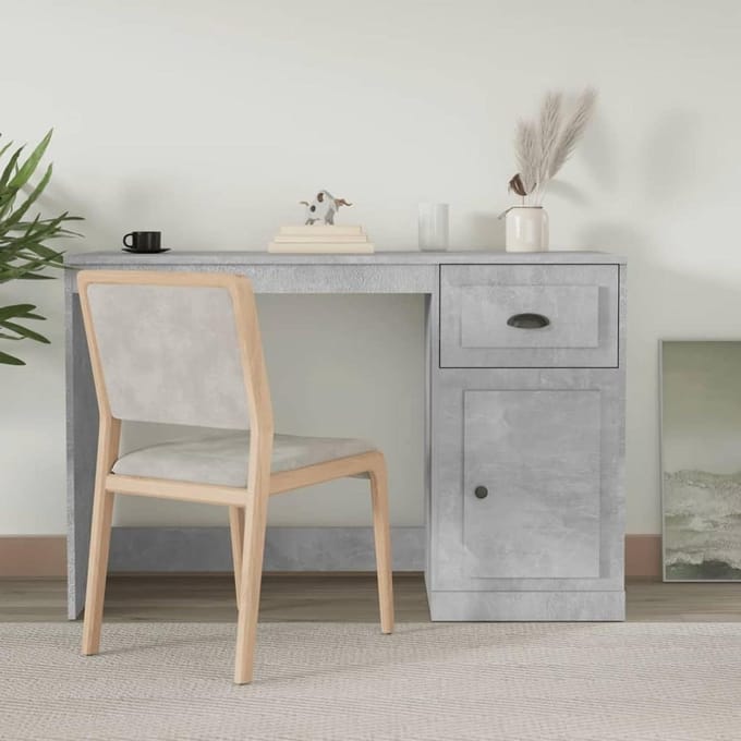 Bureau met lade - Werktafel - Thuiswerken - Vochtbestendig multiplex - 115 cm - Grijs beton