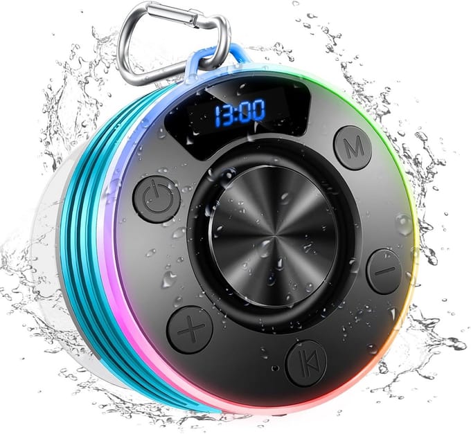 Waterdichte Douche Speaker met Zuignap, Draadloos, 360° Geluid & LED Licht
