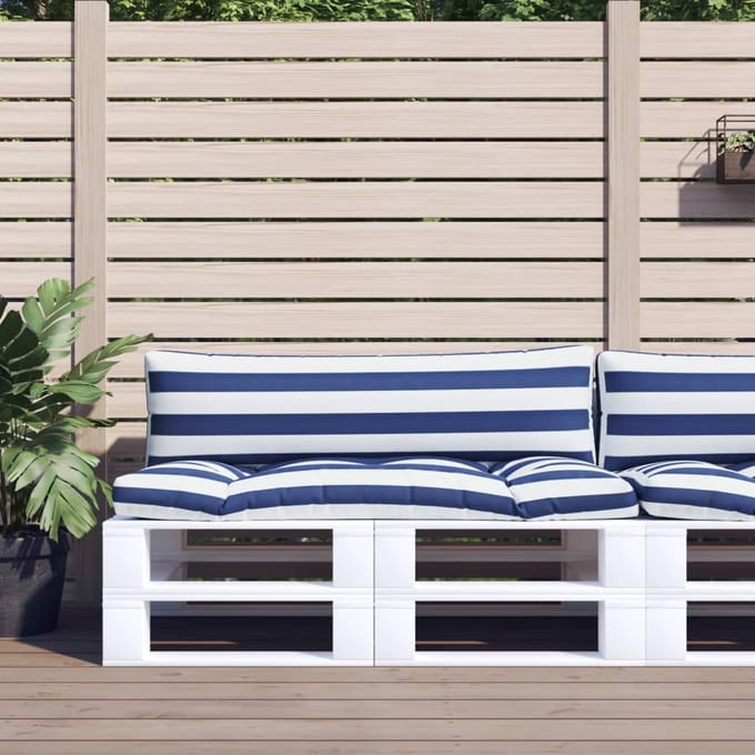 vidaXL - Palletkussens - 2 - st - gestreept - oxford - stof - wit - en - blauw