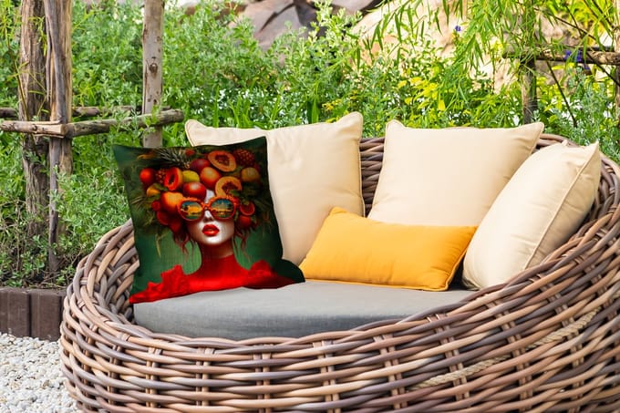 Tuinkussen - Vrouw - Vruchten - Papaja - Ananas - 40x40 cm - Weerbestendig
