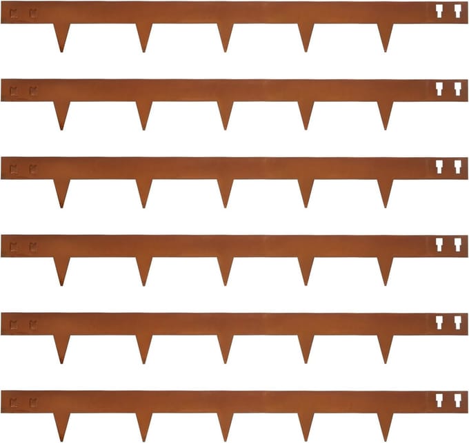 Set van 6 Roestkleurige Stalen Tuinranden voor Borders en Bloembedden - 101 cm Lang