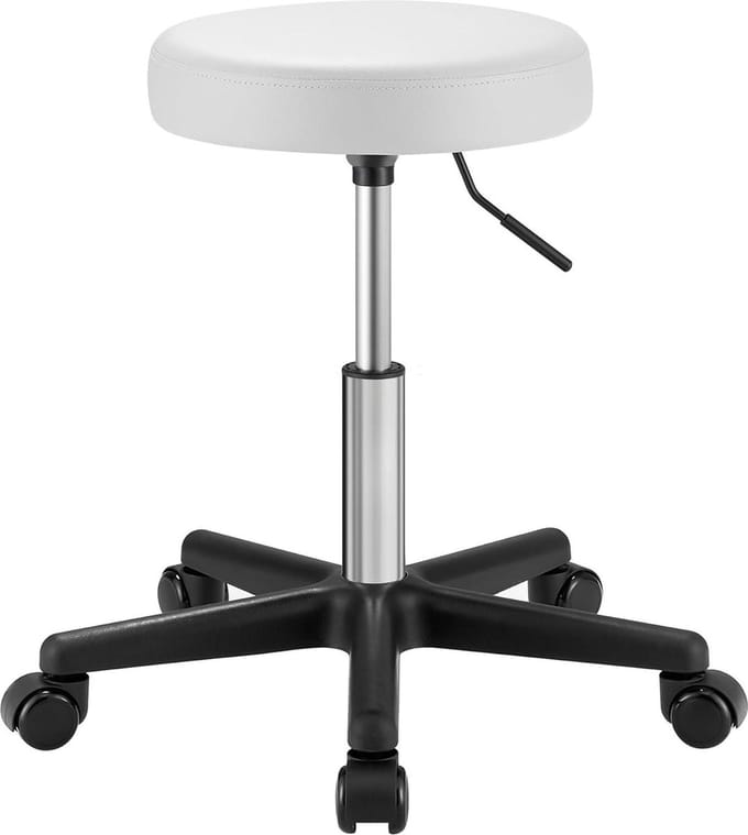 Verstelbare draaikruk op wielen | Comfortabele werkstoel met rugleuning pop up stool