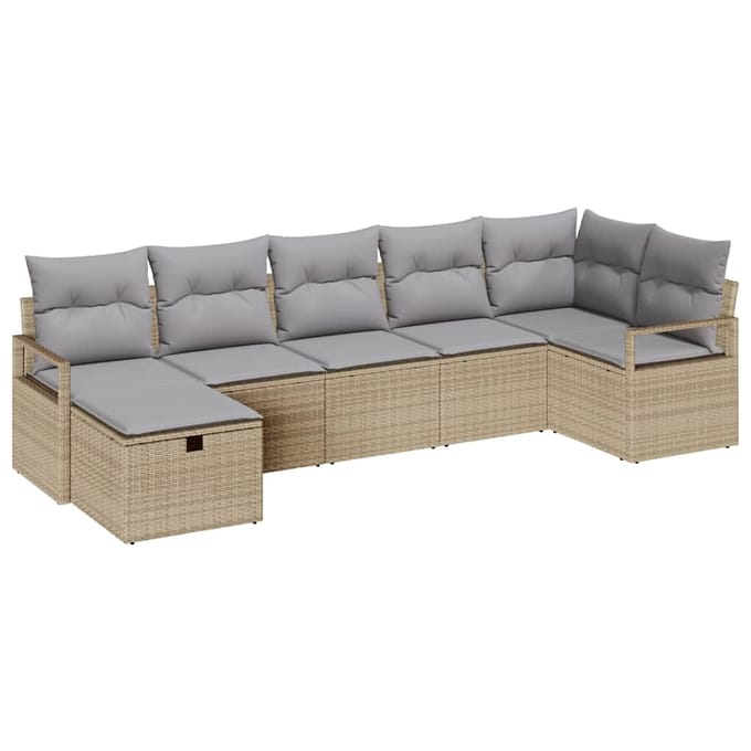 vidaXL Bankstel 7 st Beige en Licht Grijs poly rattan