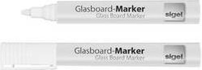 glasboardmarker Sigel 2-3mm ronde punt 2 stuks in etui wit SI-GL715