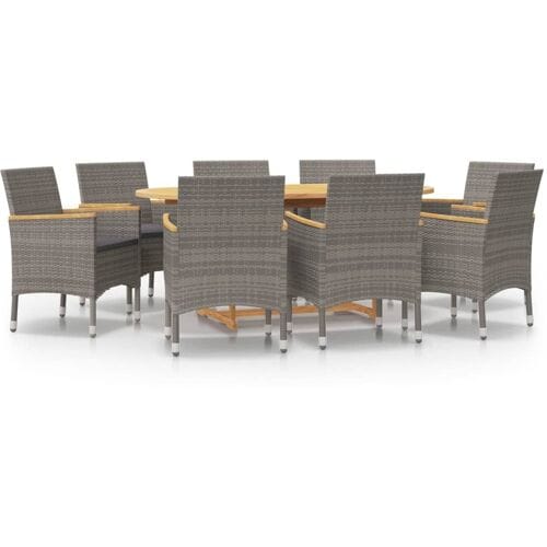 vidaXL - 9-delige - Tuinset - met - kussens - grijs