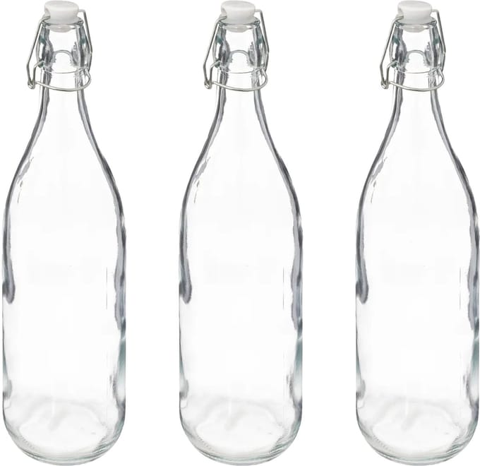 5Five Beugelfles/weckfles - 3x - glas - transparant - luchtdicht - 1 liter - waterfles - limonade