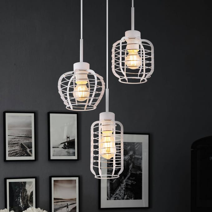 Globo Hanglamp Nesa, Ø 37 cm, wit/chroom, metaal, 3-lamps