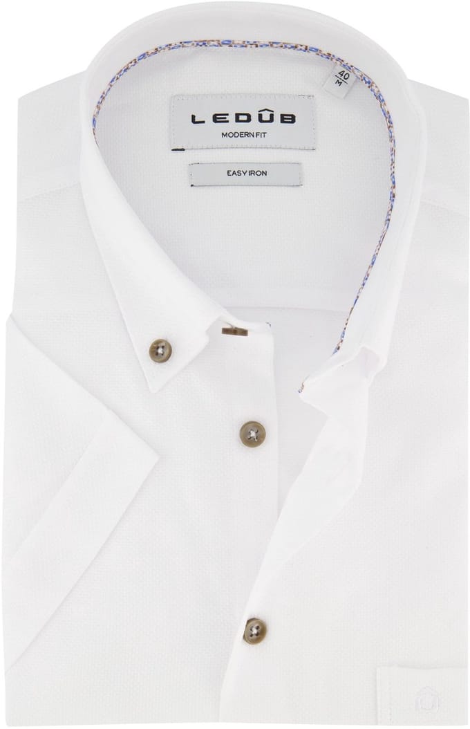 Ledub Modern Fit wit geprint katoen